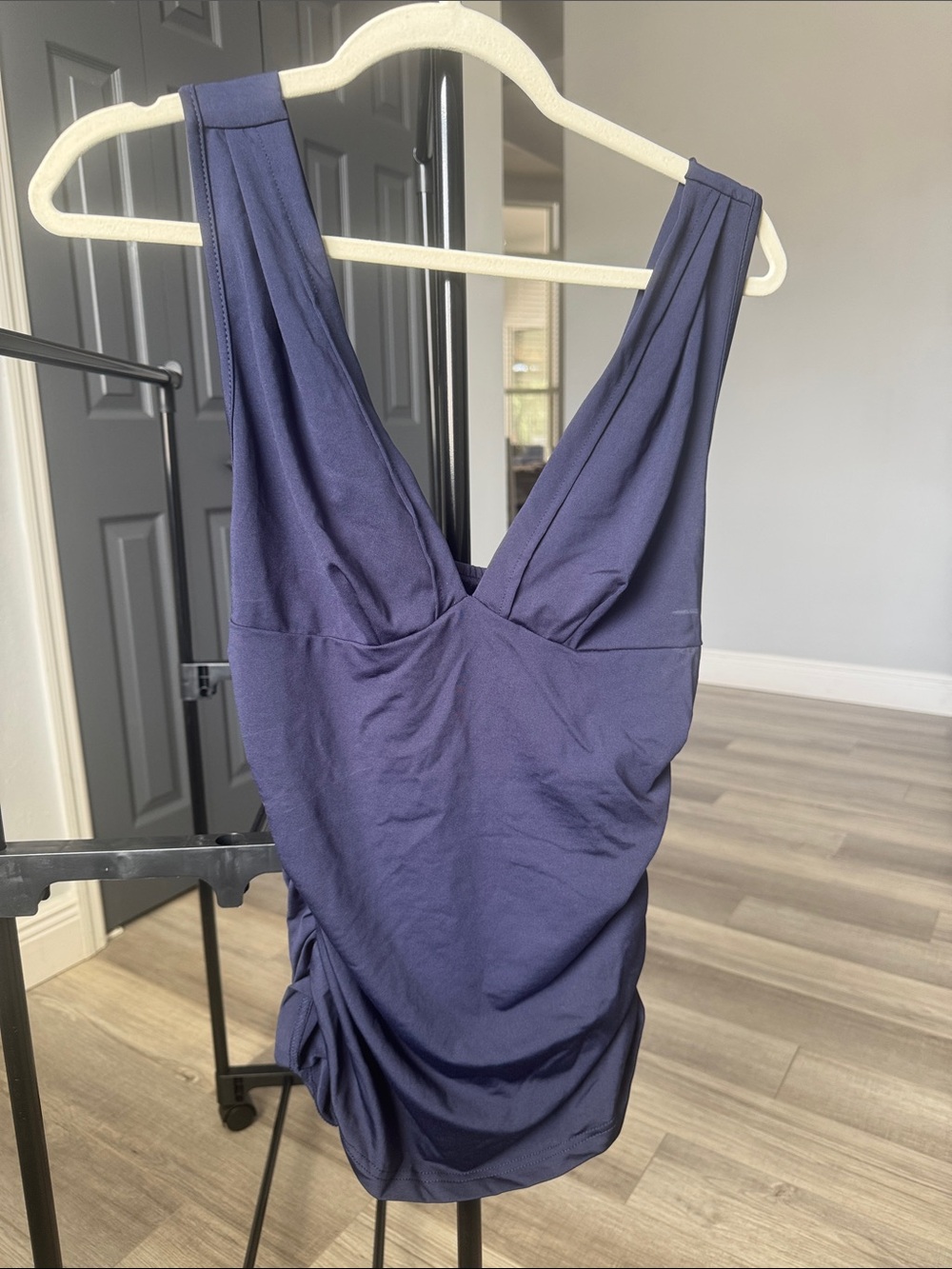 SHEIN Deep V Ruched Navy Tank Top